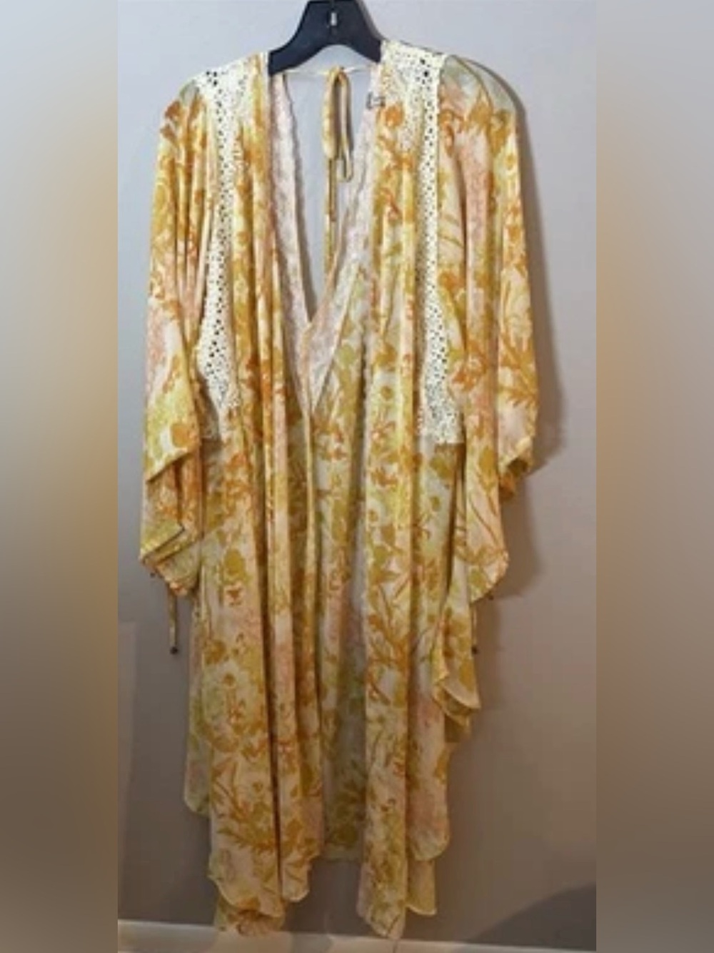 Free People Lost In Love Kimono Boho Kaftan Yellow Chic Indie Festival XS/S